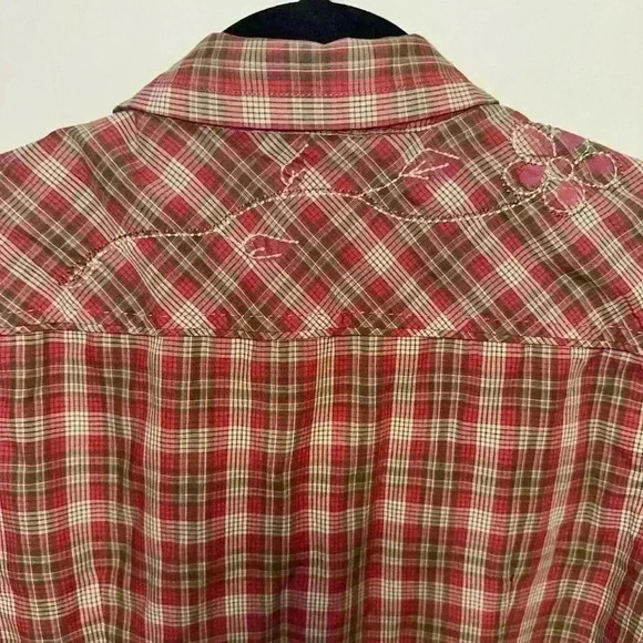 The North Face Plaid Button Up Shirt S/P Red Brown for Women with Embroidery - Picture 13 of 16